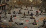 stylized board game pieces depicting zombie apocalypse scene horizontal format