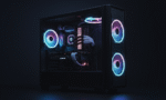 modern gaming PC case with internal lighting horizontal format