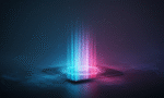 conceptual image of a new technology launch with dynamic light effects horizontal format