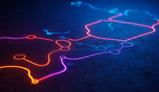 abstract image of a strategic game board with glowing pathways horizontal format