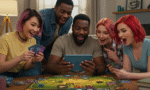 diverse group of friends playing a board game digital version horizontal format
