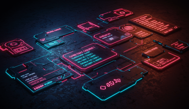 a stylized digital interface displaying game cheat codes and settings with a glowing effect