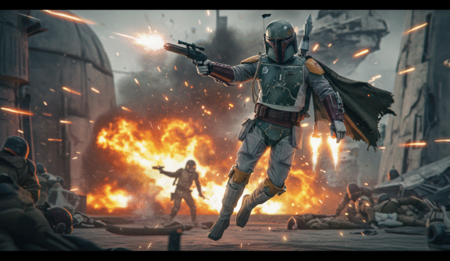 star wars boba fett in battle